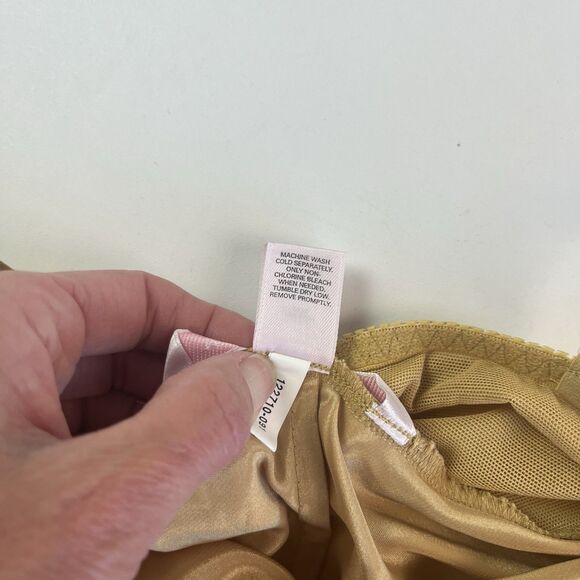 Victorias Secret Satin Lace Slip Mini Dress Chemise M Gold Cocquette Party Glam - Picture 12 of 12